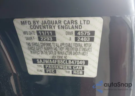 2012 Jaguar Xk z USA, uszkodzony, nr VIN SAJWA4FB8CLB47049